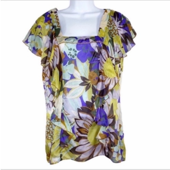 ABS ALLEN SCHWARTZ ruffle floral blouse NEW - Picture 1 of 11